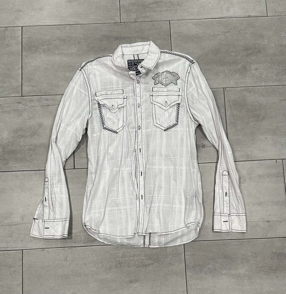Affliction Black Premium Long Sleeve Button Shirt Size Large White